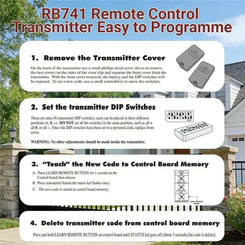 Smart Portable RB741 For GTO 318Mhz FM135, 9 Dip Remote Control For Mighty Mule Gate Opener, Works For MM371W, MM572W Ideal