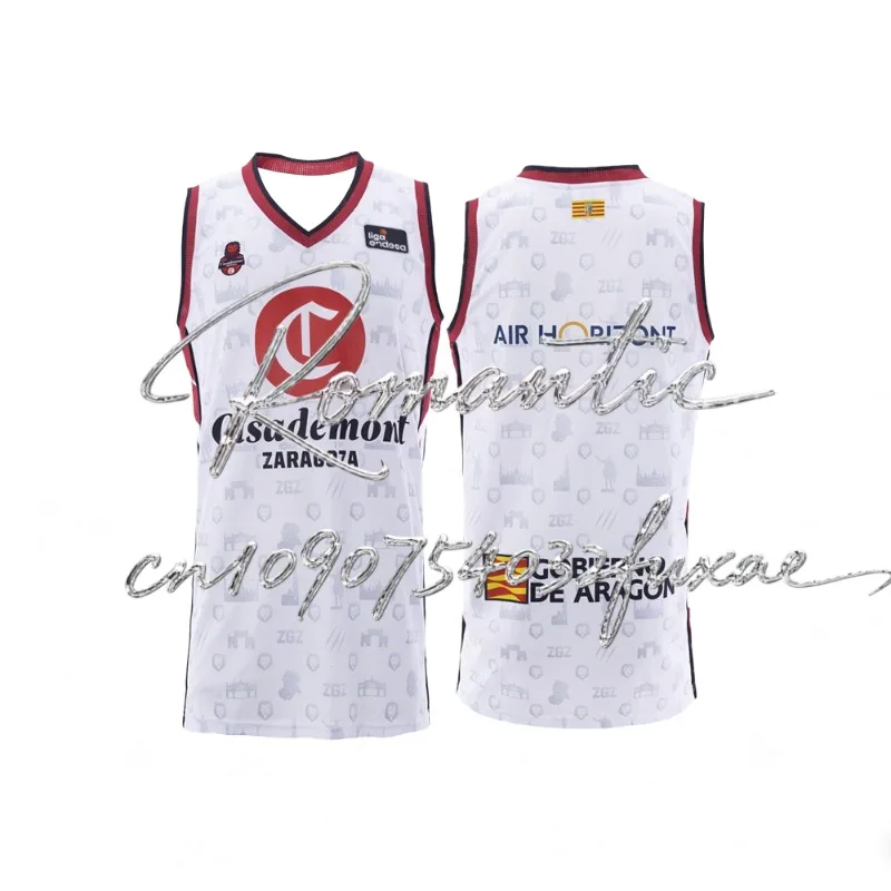 Lo último en camiseta de local de Zaragoza España ACB 2025/26, recién llegado, chaleco de baloncesto de secado rápido con estampado 3D para local y visitante, camisetas para hombres y niños