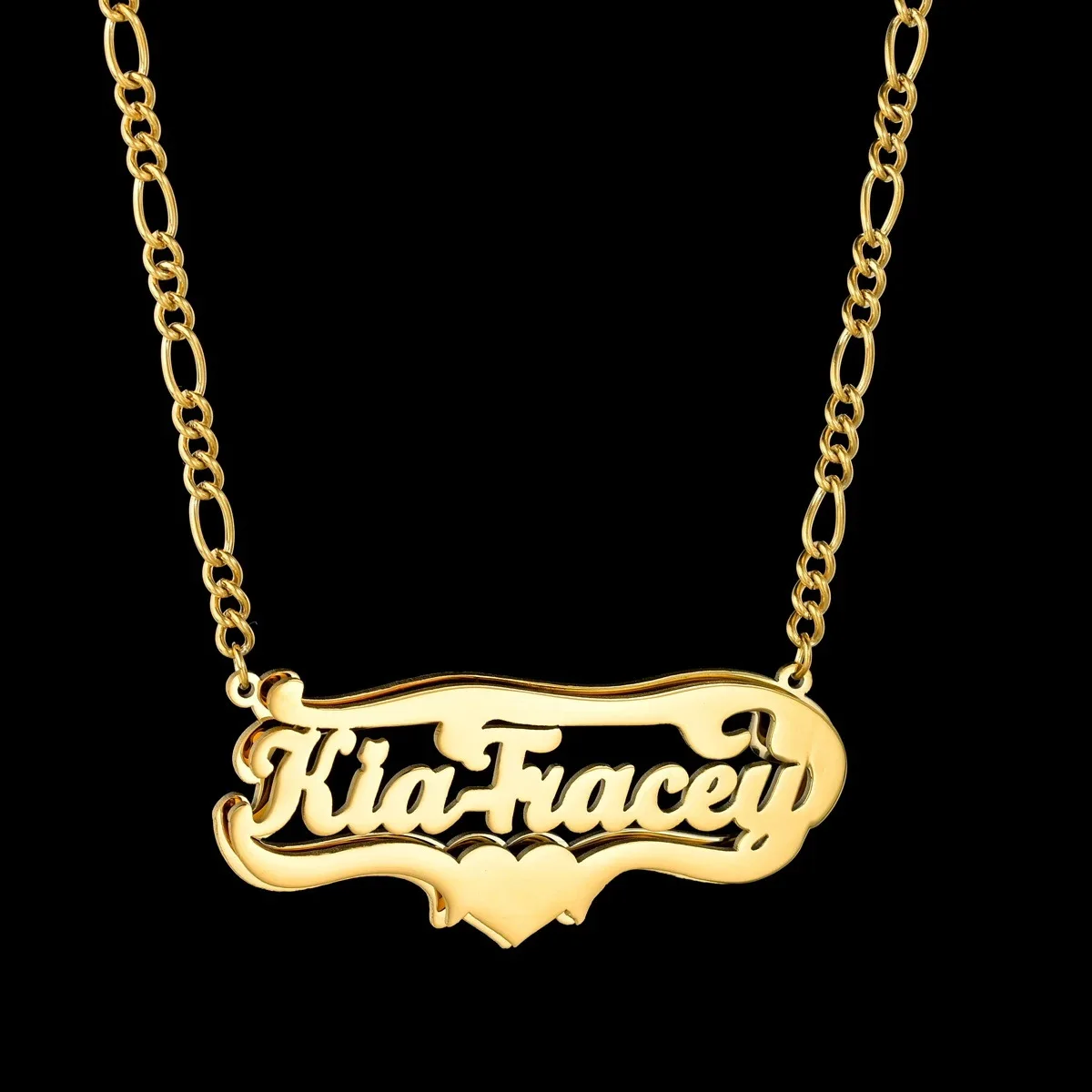 

Lateefah Customized Custom English Letters Double Deck Pendant Stainless Steel DIY Name Figaro Chain