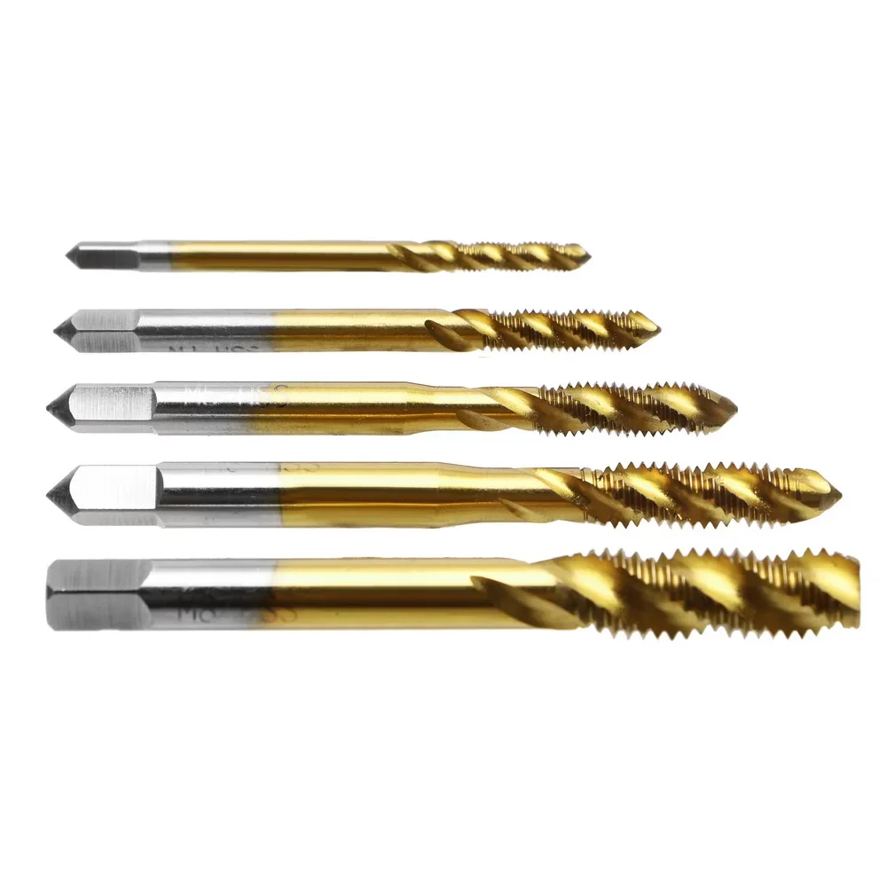 5pcs/lot Spiral Fluted Machine Screw Tap M3 M4 M5 M6 M8 Spiral Pointed Taps Thread Tap Drill Titanium Coated  Titanium Alloy