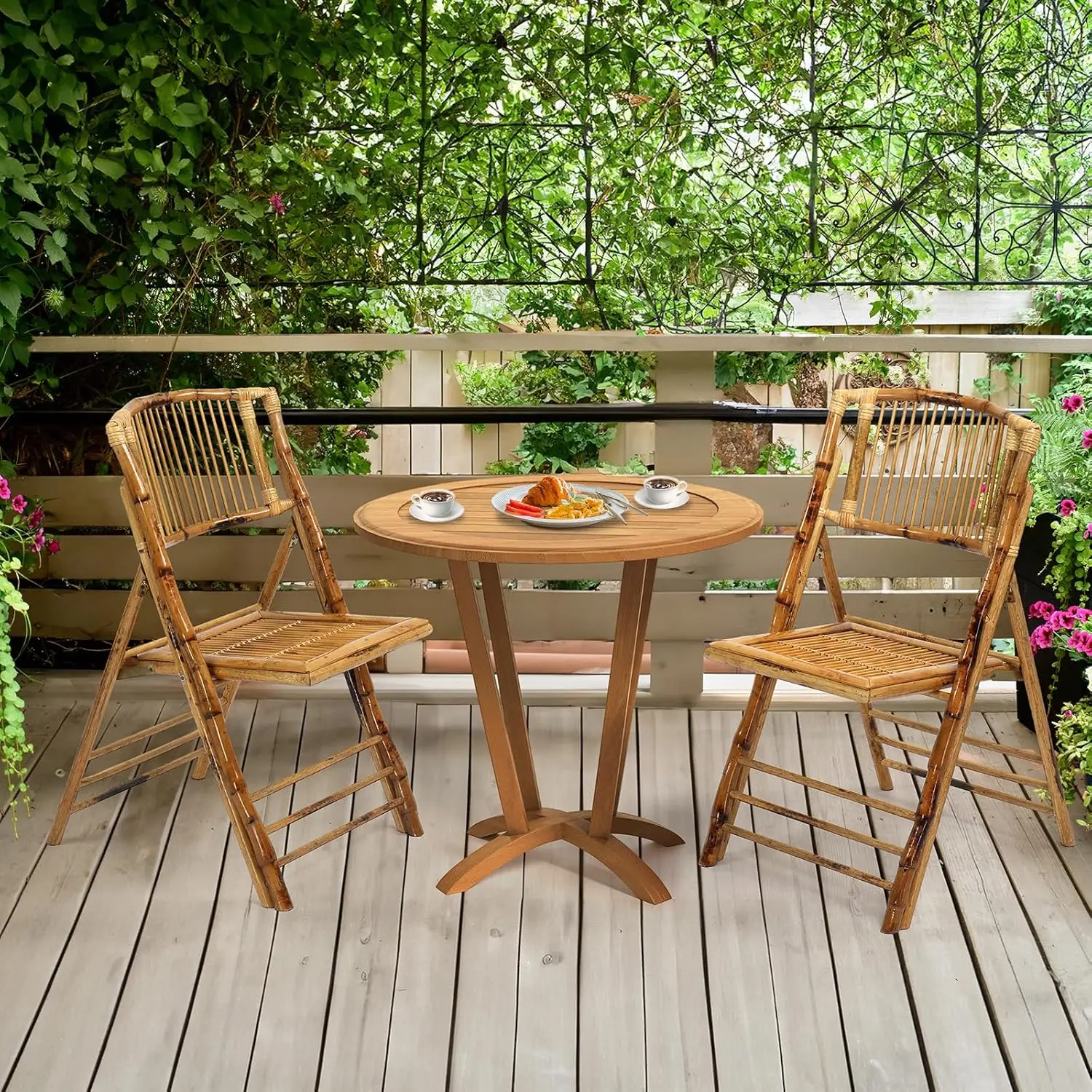 Bamboo Folding Chair, Foldable Dining Wood Chairs Comfortable Seat for Outdoor & Indoor, Patio, Porch, Wedding, Party, 1 Pack