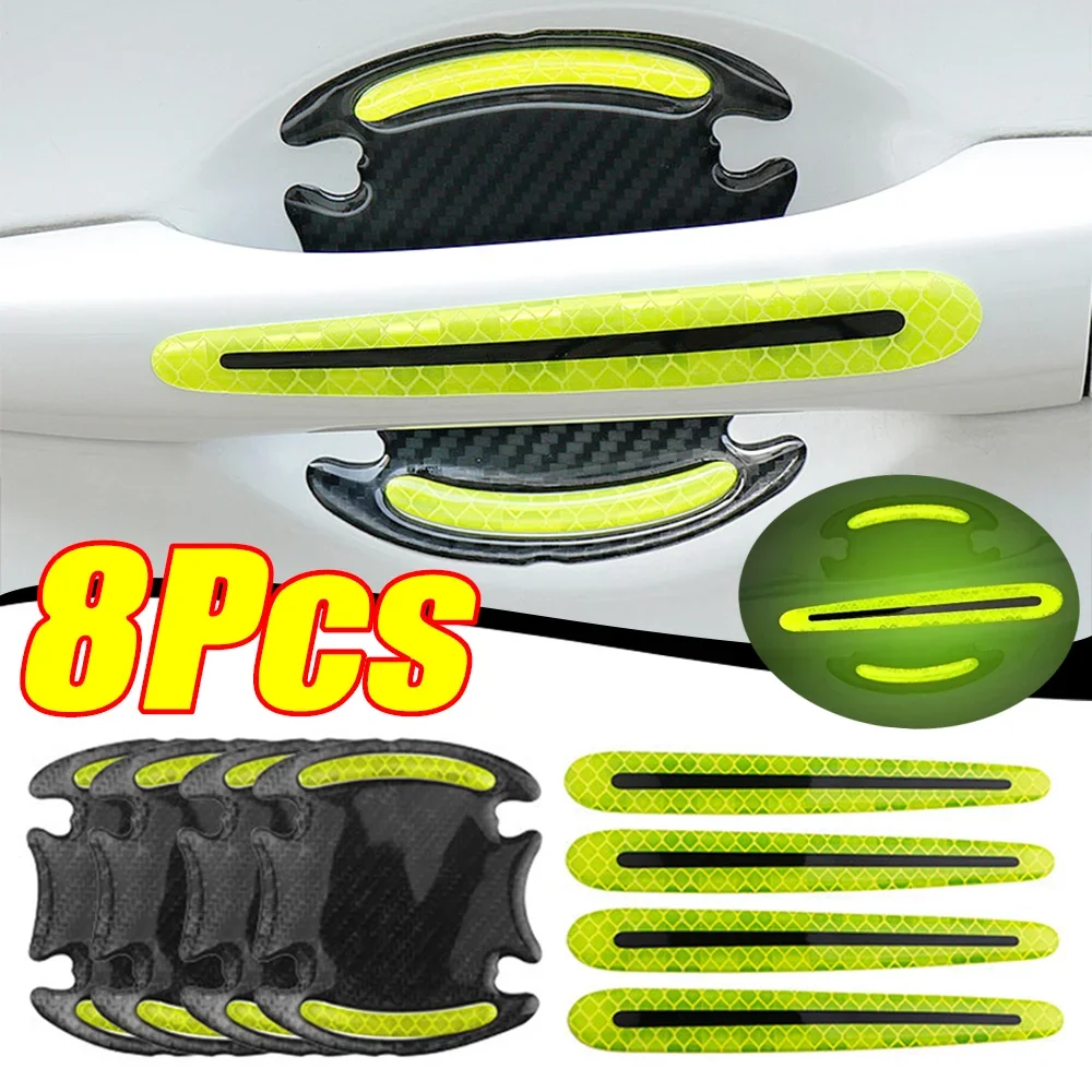 4/8PCS Car Door Reflective Stickers Door Handle Paint Scratch Protector Sticker Car Door Handle Scratch Cover