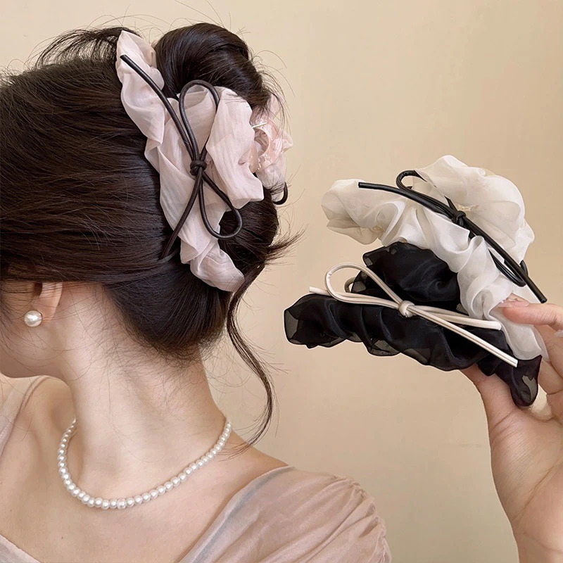 

Fashion Pleated Bow Hair Claw Clips For Women Girls Sweet Large Hair Decorate Headband French Party Shark Clip Hair Accessories