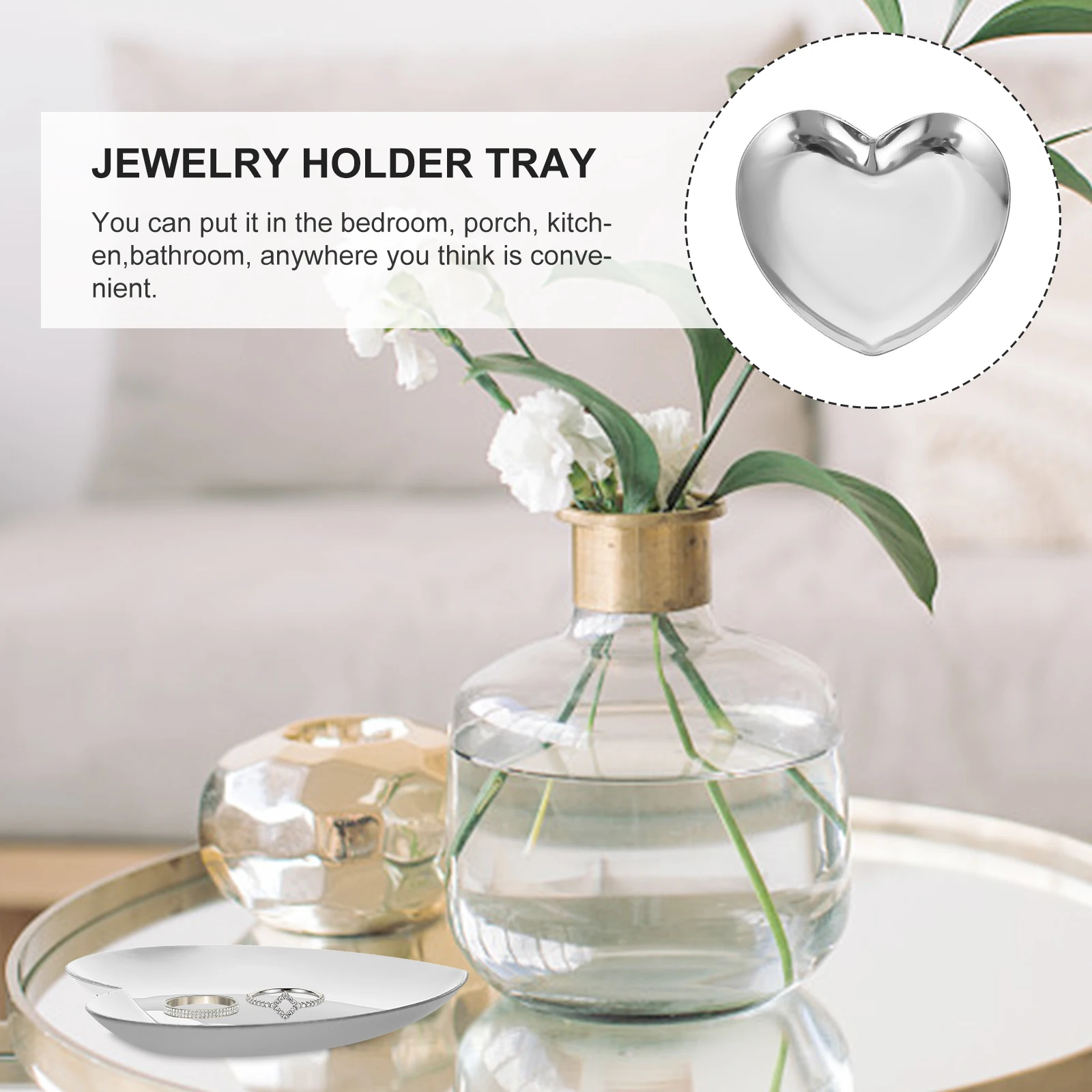 

2pcs Heart Shaped Jewelry Tray Stainless Steel Storage Earring Plate Ring Dish ganizer Display Accessories Holder