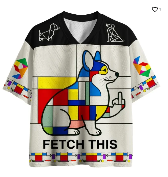 Mondrian Color Block Corgi Rugby Jersey Geometric Color Contrast Funny 3D Printing Adult Children's Loose Short Sleeves