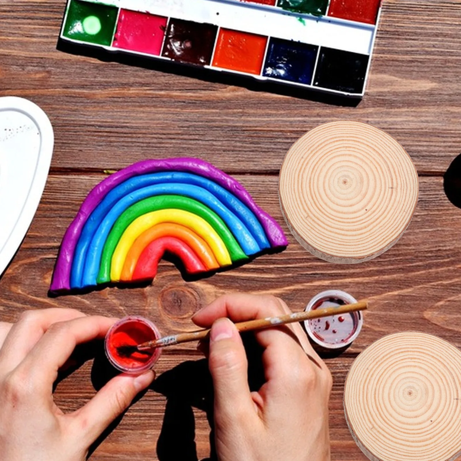 

12pcs Natural Wood Slices Unfinished Coasters For Crafts Diy Wooden Discs Cup Pads Woodcraft Wood Discs Accessory