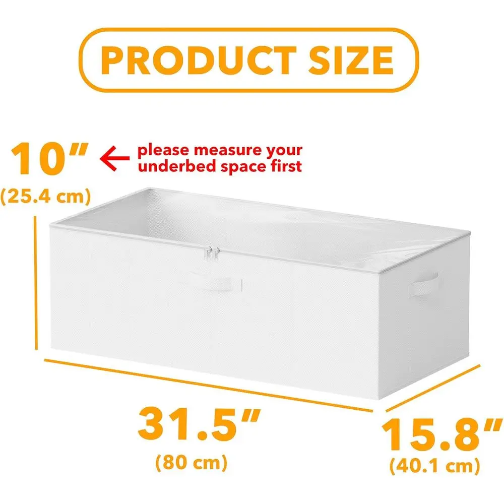 10 High Underbed Storage Boxes with Lids - Large Organizer Bins for Bedroom, Dorm, Clothes, and Bedding Storage (White)
