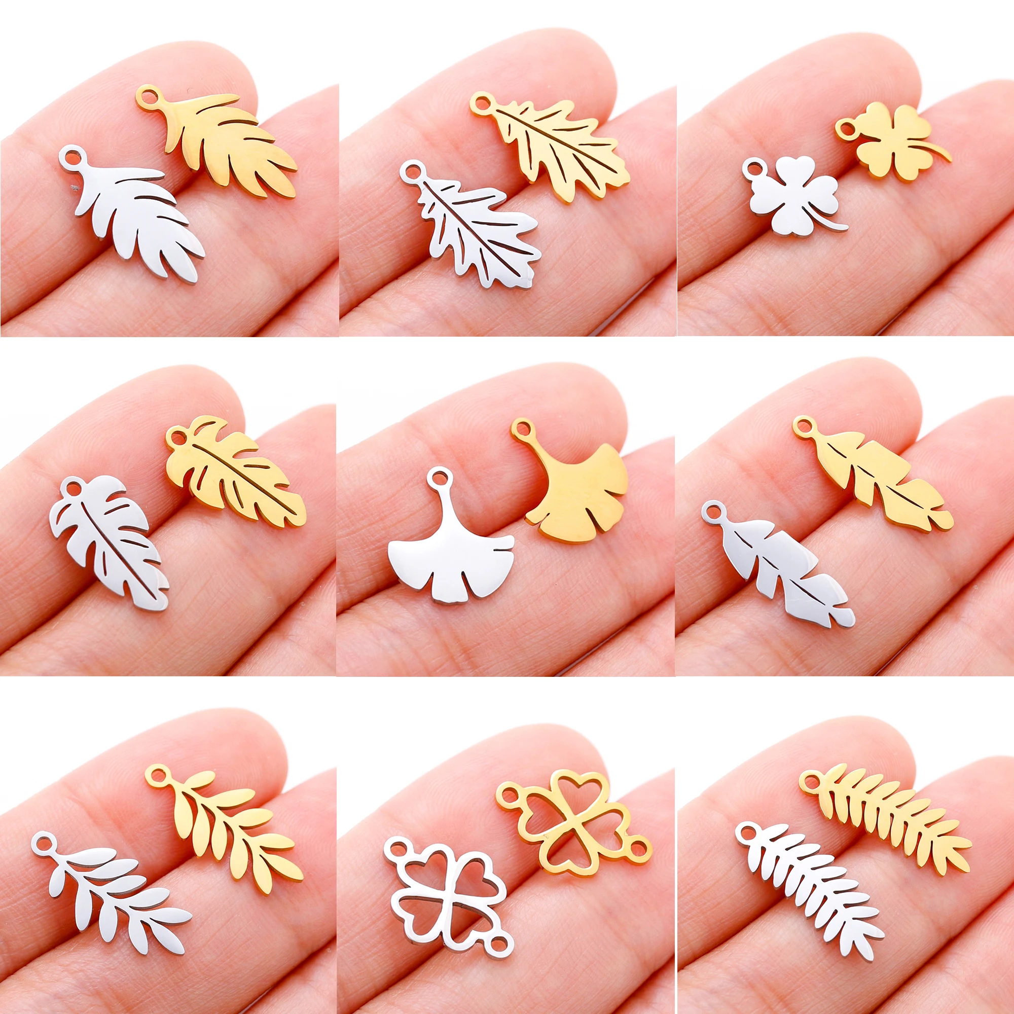 5Pcs/Lot New Arrive Leaf Pendant Hollow Leaves Stainless Steel Charms for Earrings Bracelet Necklace Jewelry Making Wholesale