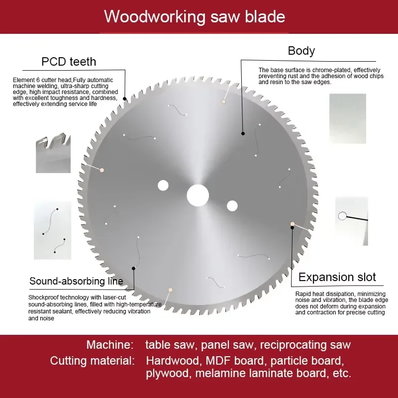 Bilaminate MDF 350mm 84T PCD Diamond Industrial Grade Circular Saw Blade Chrome Plated Welded Woodworking Table OEM CE