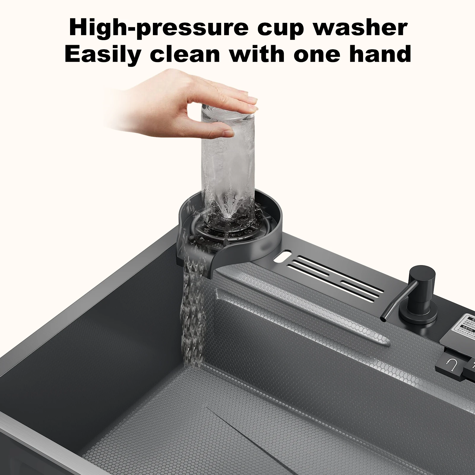Edelstahl-Wasserfall-Küchenspüle mit großem Einzelbecken und integriertem Digital-Display-Wasserhahn-Set für Geschirr, Obst und Gemüse – Detail 5