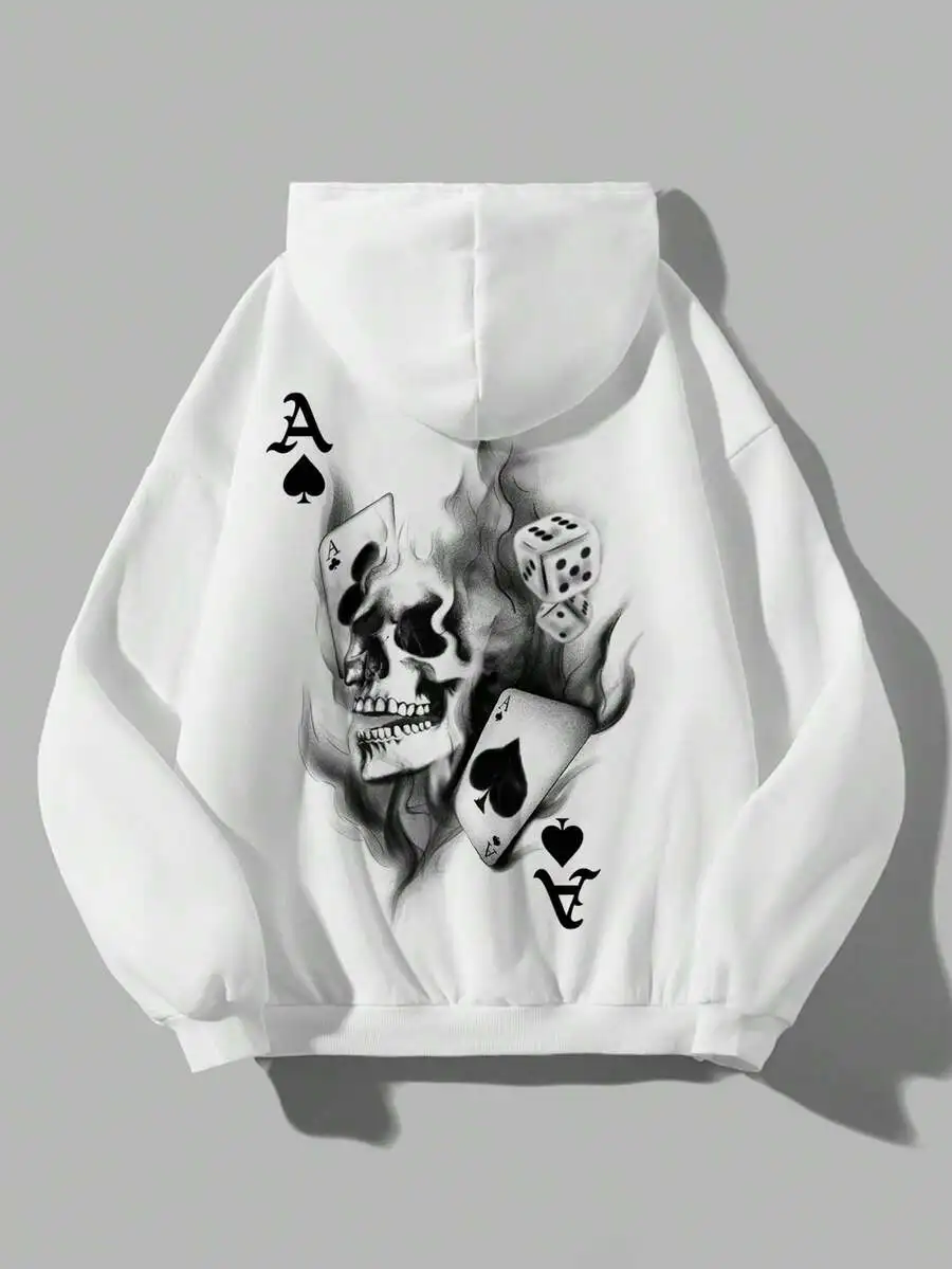 

Женская толстовка свободного кроя с принтом черепа и пламени для осени и зимы