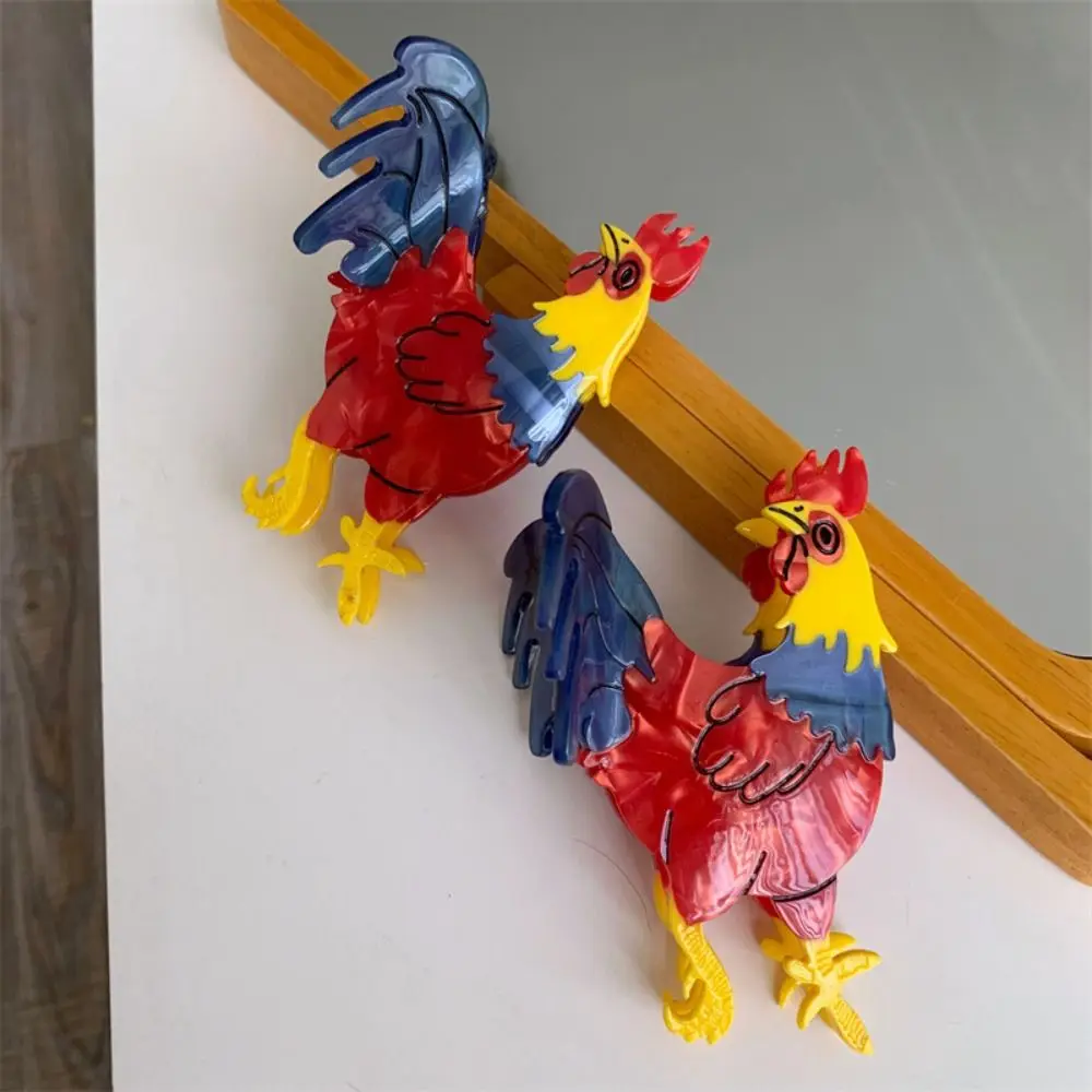 

Большая заколка-краб из ацетата с рисунком животного, геометрическая заколка-краб с петухом, аксессуары для волос, корейский стиль, заколка-краб с мультяшным рисунком