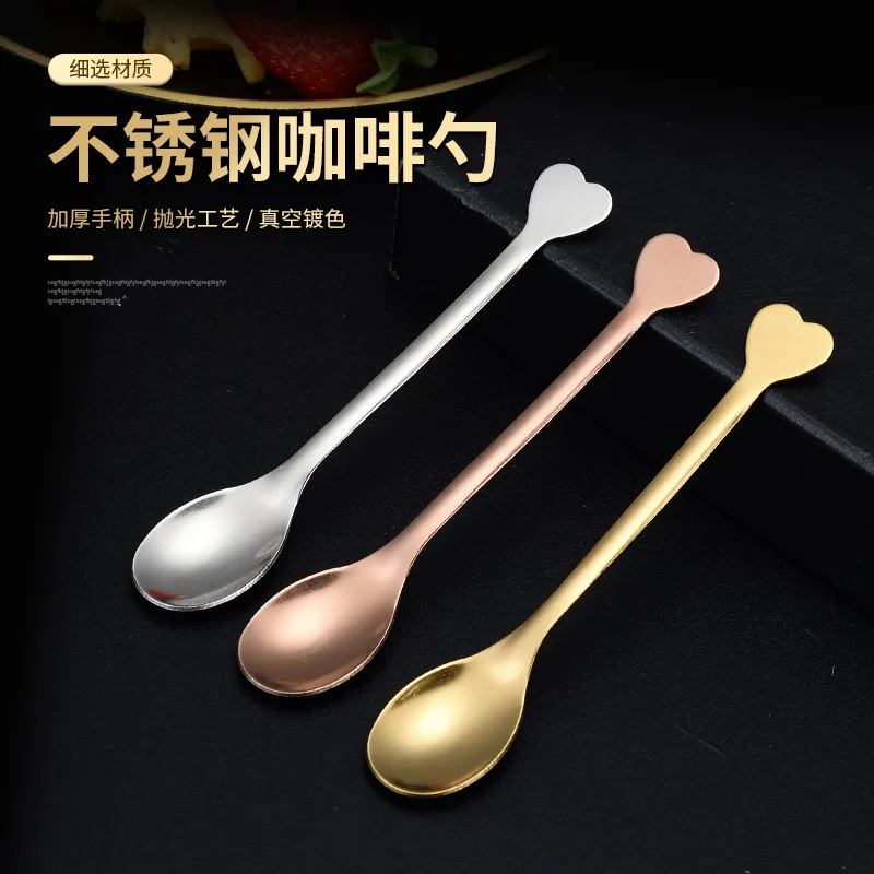 1pcs Stainless Steel Love Handle Shaped Coffee Spoon Teaspoon Children Spoon New Beautiful 3 Colors Coffee Tea Use Kitchen Spoon