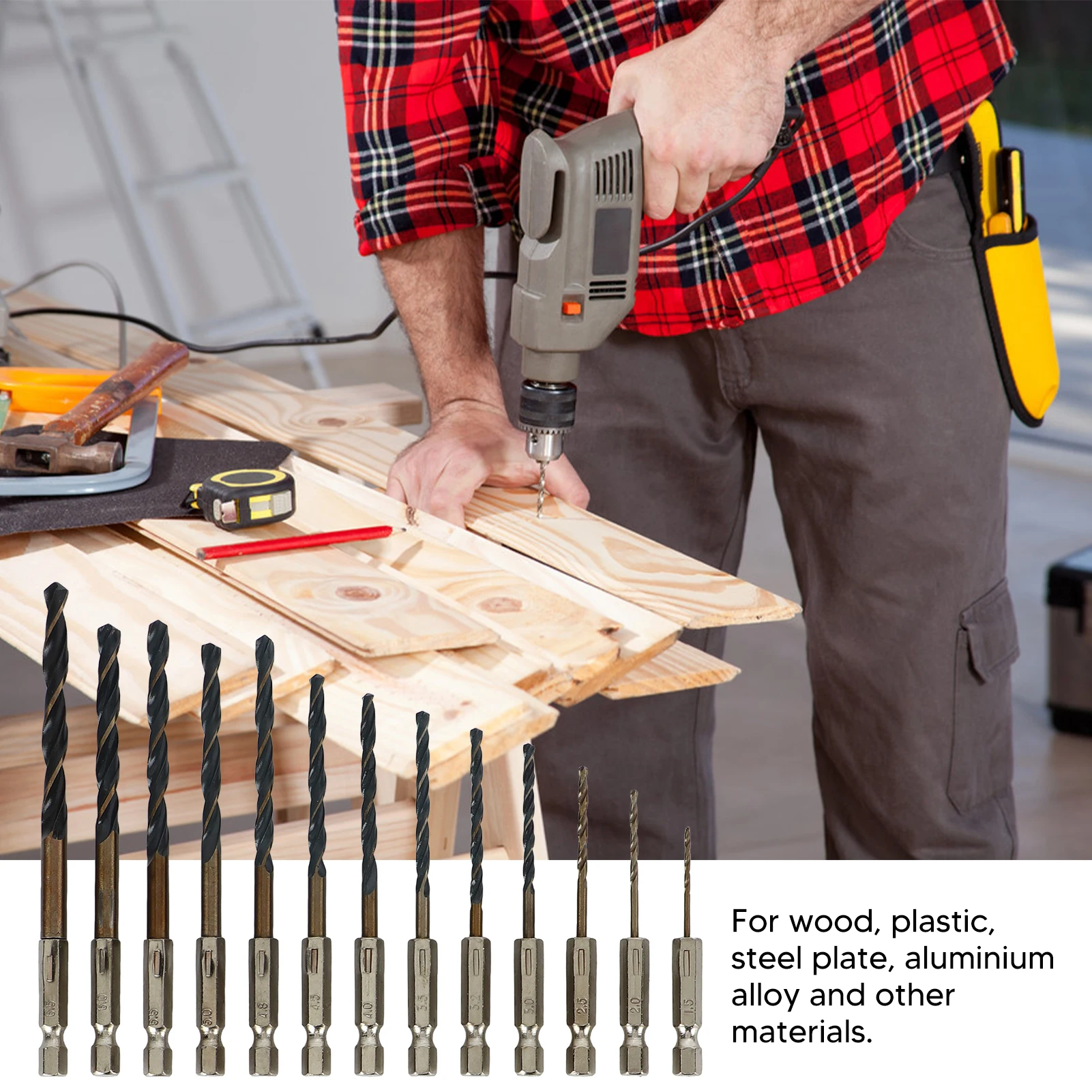 

13 шт. спиральное сверло 1/4 дюйма с шестигранным хвостовиком 1,5-6,5 мм, быстрая смена дерева, пластика, металла, шестигранный хвостовик, спиральное сверло, спиральное сверло