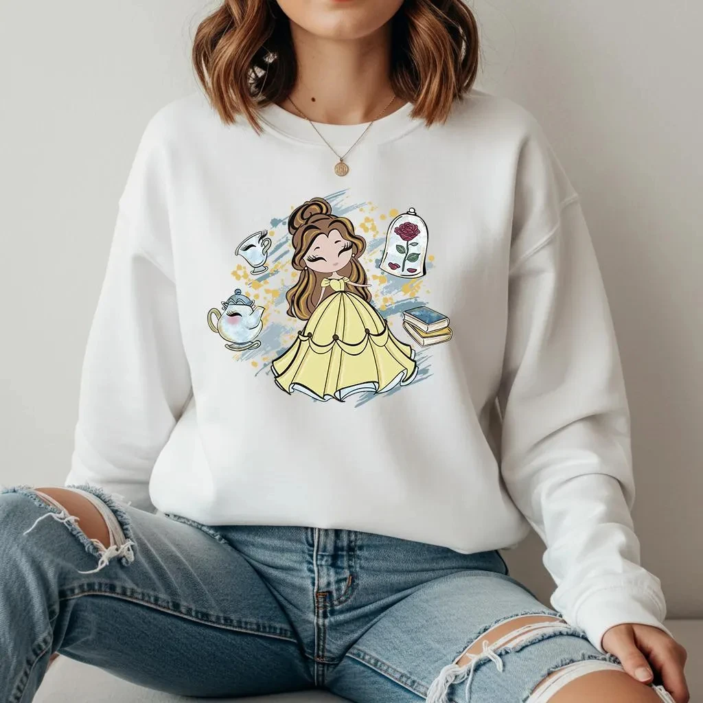 Sudadera con capucha de princesa Bella para niña, adorable viaje de Disney del mundo 2025, sudadera de vacaciones de Disney, La Bella y La Bestia