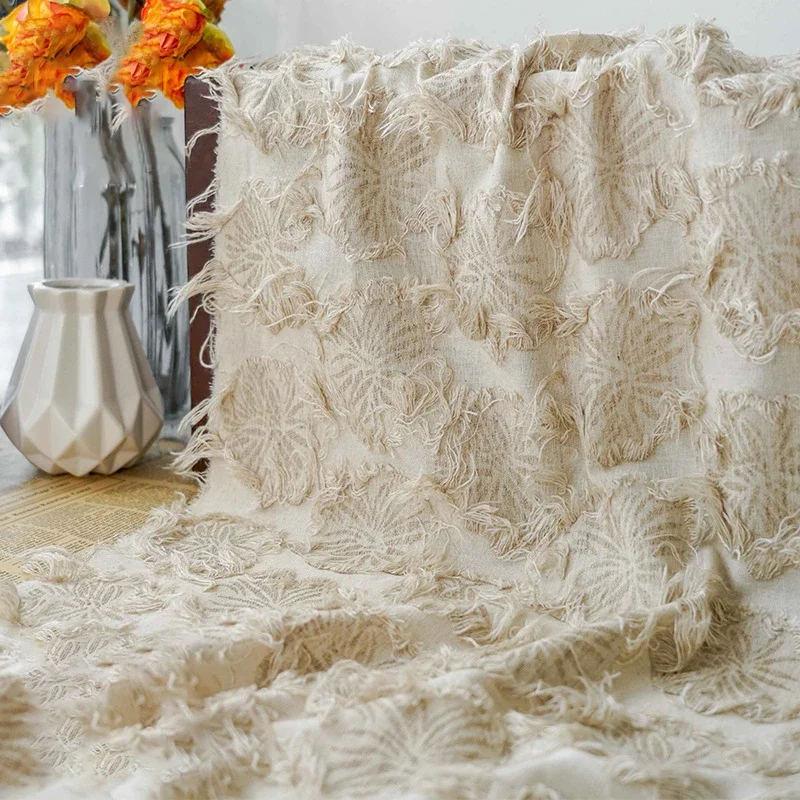 Flower Tassel Yarn Dyed Jacquard Fabric Women's Autumn Winter Dress Bag Decorative Sewing