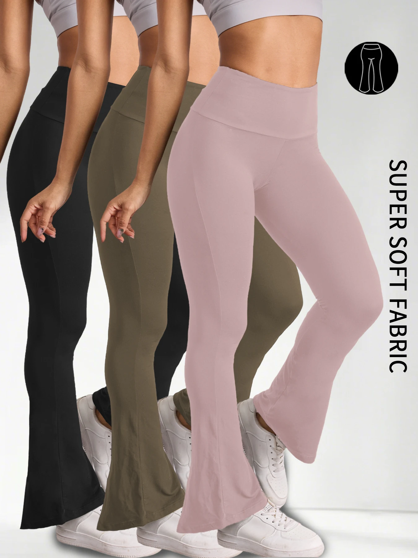 

Комплект из 3-х пар женских супермягких расклешенных брюк с высокой талией, утягивающих, для тренировок и йоги, с эффектом колокола