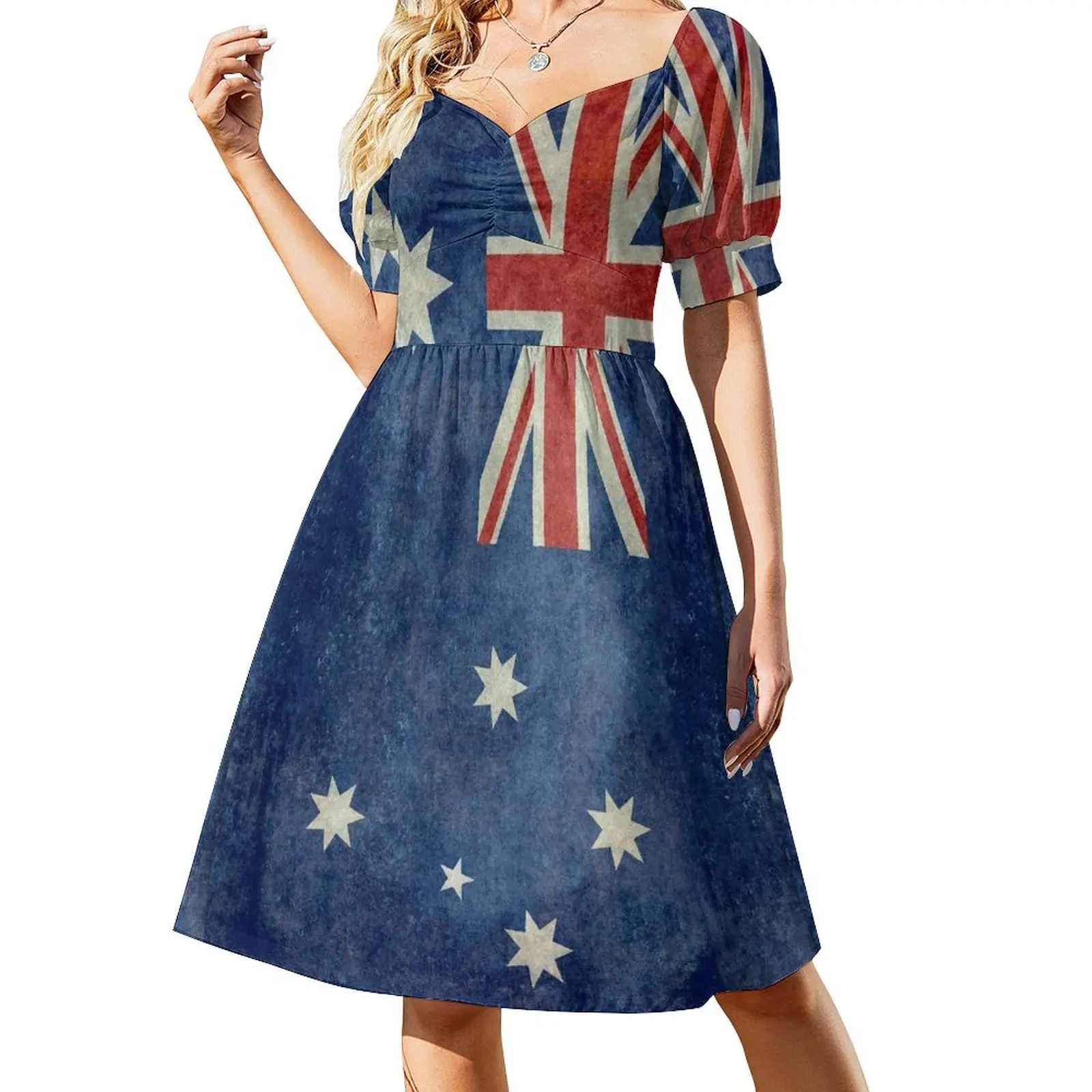 

Flag of Australia, grungy textured version Short Sleeved Dress Woman dresses dress korean style Dress