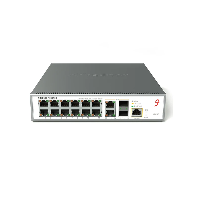 Xikestor SKS8300-12E2T2X 16-Port Layer 3-Managed Switch 12×2,5G RJ45+2×10G RJ45+2×10G SFP+, Lüfterkühlung/VLAN/LACP/QOS/SNMP