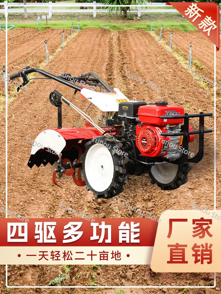 Micro Tillage, Four-wheel Drive, Diesel Cultivator, Soil Turning, Small Ditcher, Agricultural Ploughing, Rotary Tiller