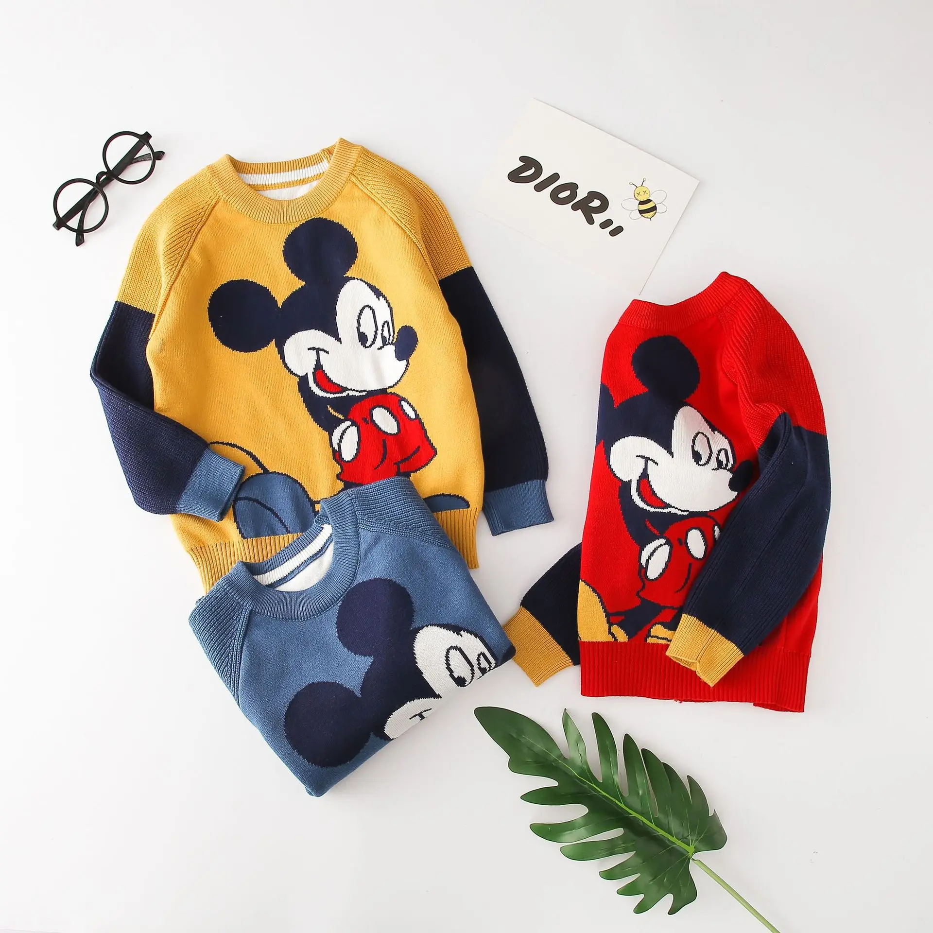 Cartoon Mickey Mouse Baby Boys Sweaters Autumn Winter Warm Cotton Knitted Pullover Children Clothes Kids Birthday Gift 1-6 Years