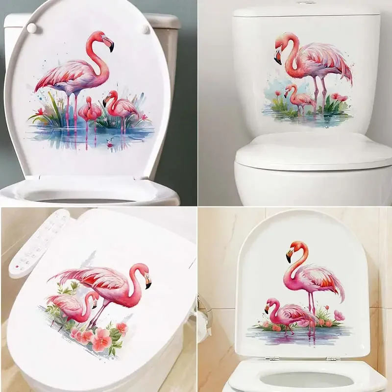 Funny Flamingo Toilet Sticker Bathroom Toilet Cover Sticker Wall Stickers Animal Wc Fun for Home BathRoom Наклейки На Унитаз