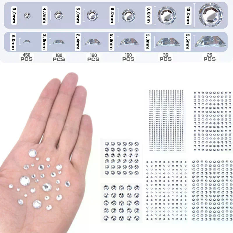 Self Adhesive Face Hair Gems Rhinestones Crystal Sticker Body Jewels Sticker Makeup Crafts Home Decor Sticker - Detail 1