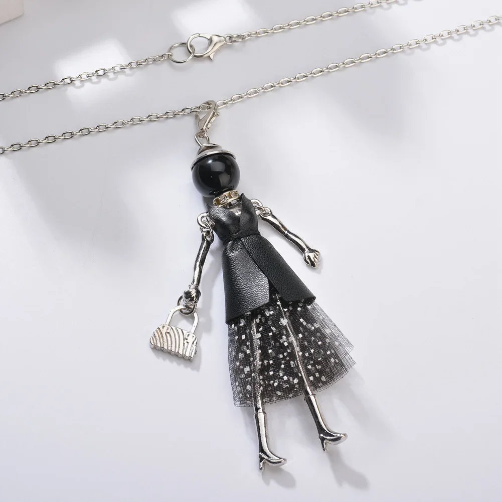 New Leather Clothing Fluffy Skirt Beads Doll Pendant Necklace For Women Sweater Chain Girl Necklaces Fashion Charm Jewelry Gift