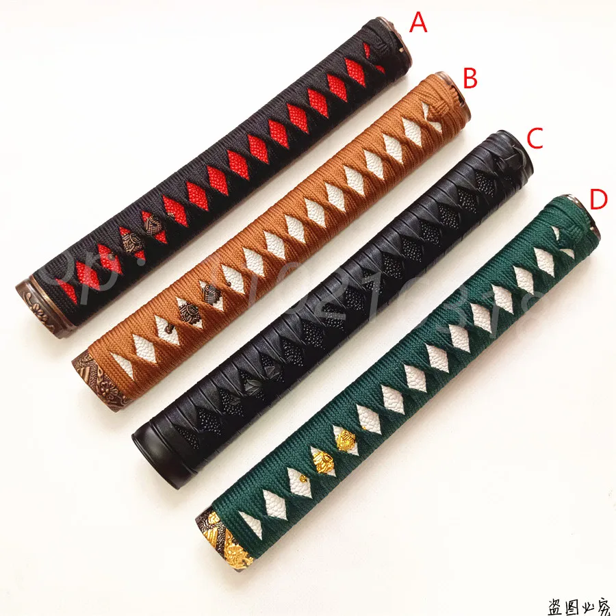 NICE 26CM TSUKA HANDLE ALLOY FUCHI KASHIRA MENUKI  LEATHER SILK ITO FOR JAPANESE KATANA SAMURAI FITTINGS NEW