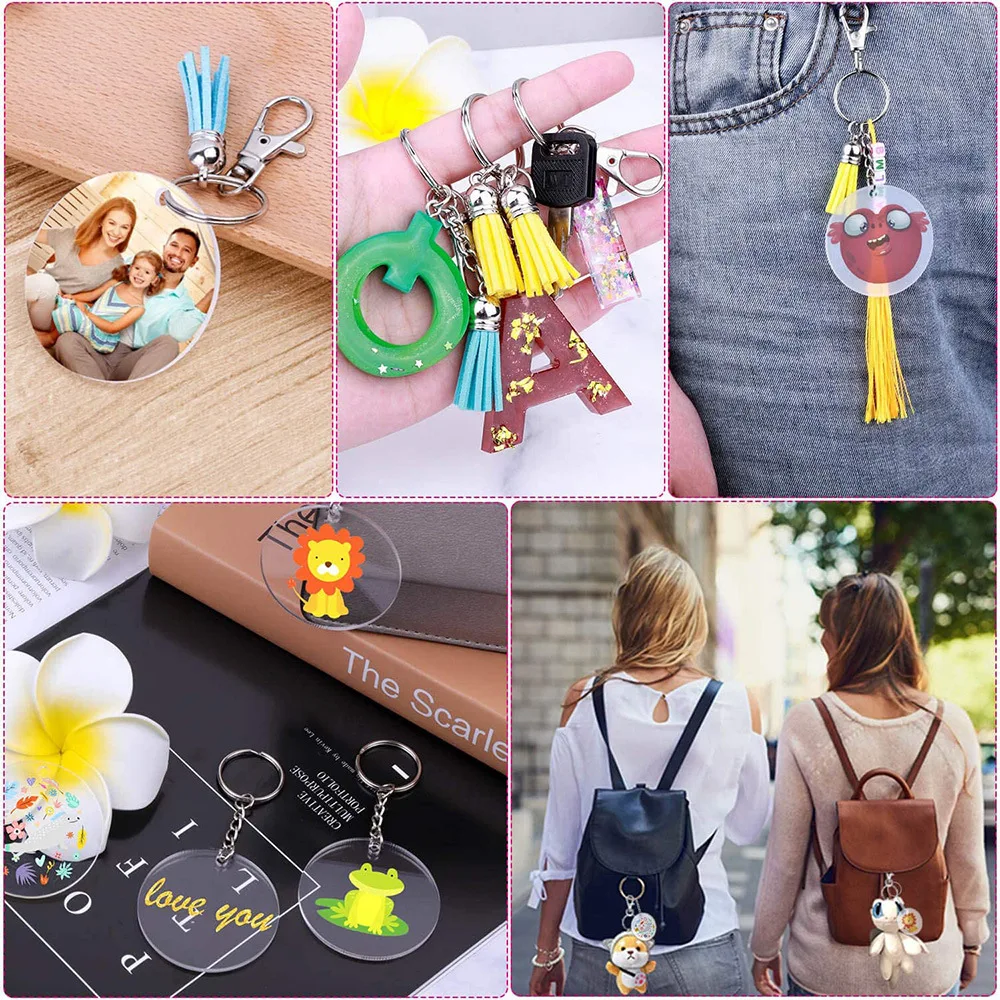 350 PCS/Set Key Ring Keychain Jump Ring Pendants With Leather Tassel For DIY Craft Jewelry Art Making Decor Supplies