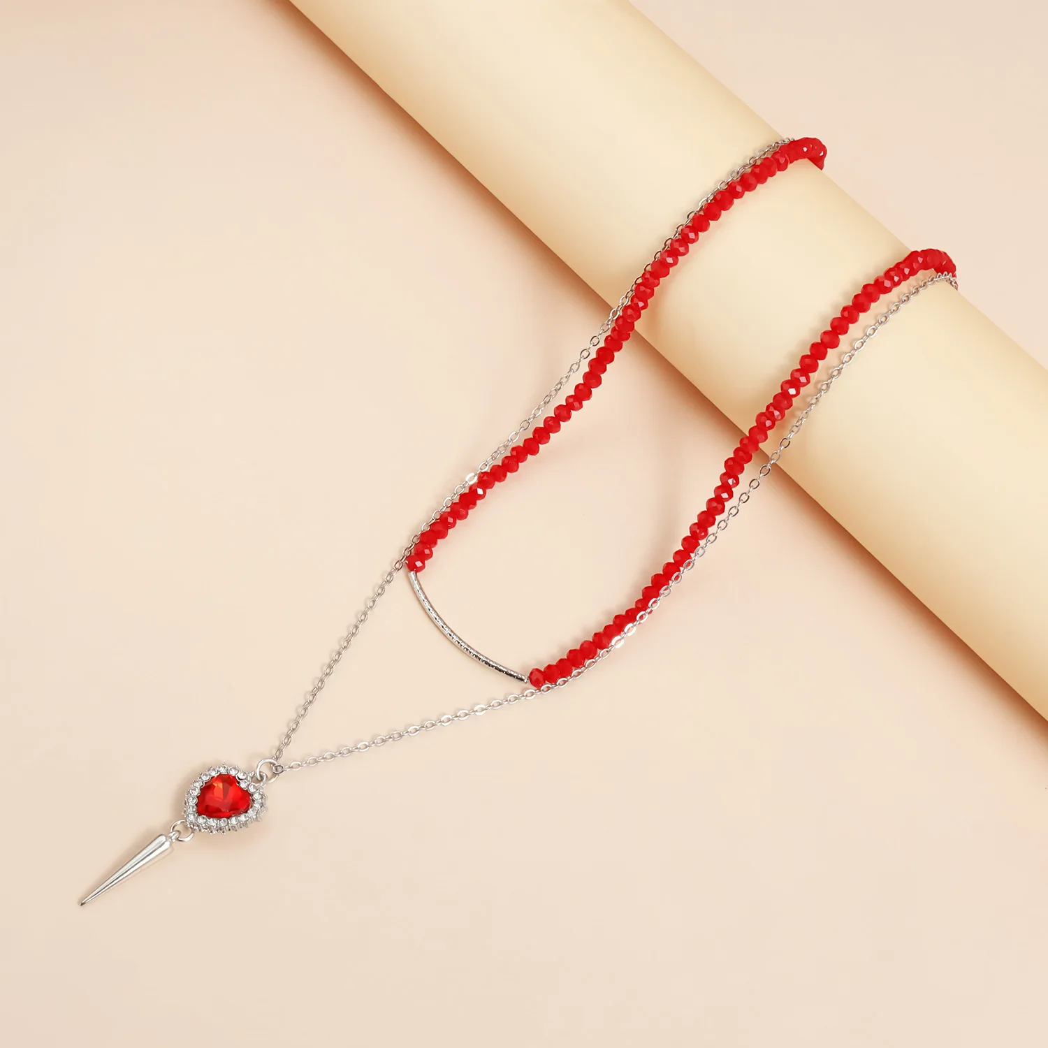 Y Drop Necklace Set Gothic Red Heart Pendant Dark Academia Jewelry for Teen Girls Edgy Aesthetic Cold Style
