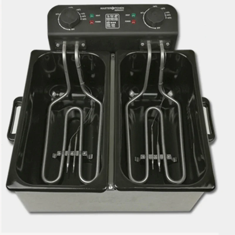 220 فولت رقائق كهربائية مقلاة كهربائية مقلاة كهربائية دخاني التجارية اسطوانة مزدوجة آلة البطاطس المقلية درجة حرارة ثابتة