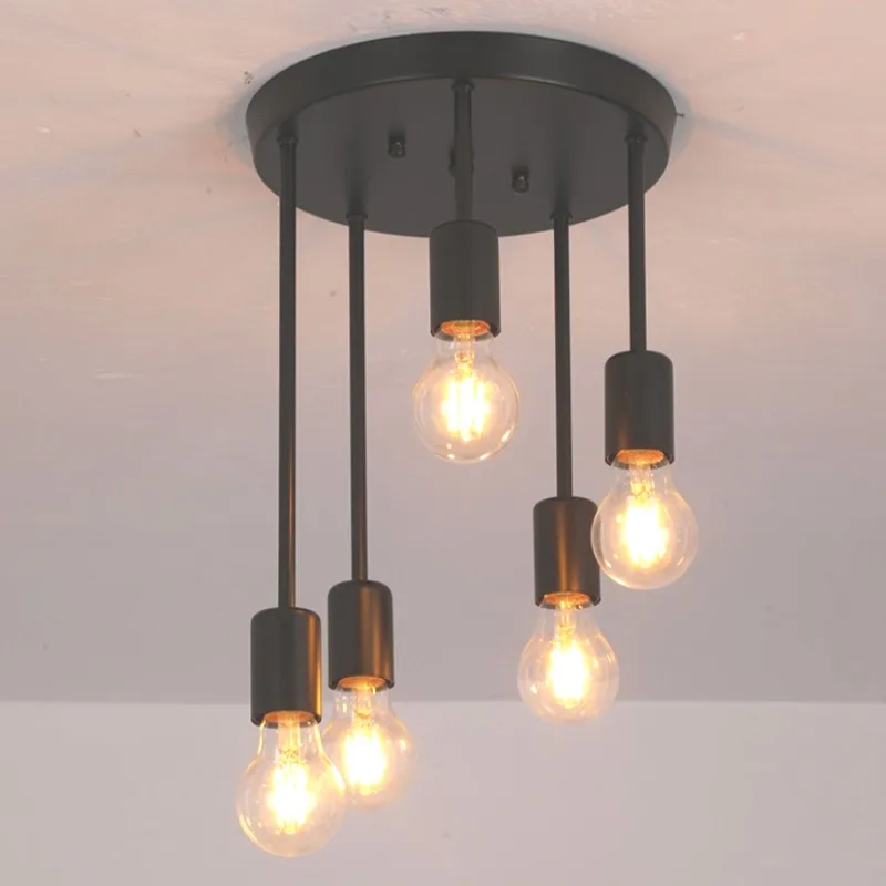 

Modern Minimalist Restaurant Light Three-head Chandelier Bedroom Black Gold American Creative Aisle Staircase Lamps