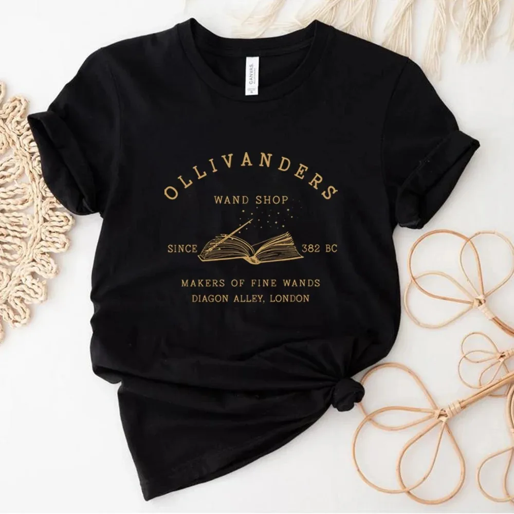 100% Cotton T Shirt Ollivanders Wand Shop T-Shirt Wizard Book Shop HP Shirts Book Nerd Aesthetic Clothes Magic Tee Unisex Tops