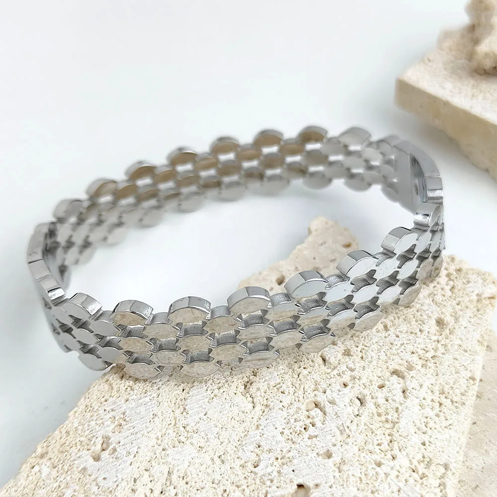New honeycomb hollow stainless steel gold plated 18K bracelet, high quality waterproof silver jewelry, gift for couples