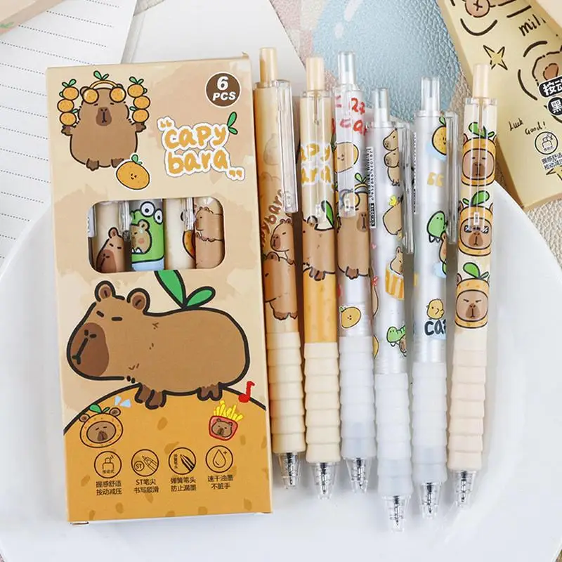 6 шт. Kawaii Capybara гелевые ручки 0,5 мм шариковая ручка с героями мультфильмов школьные и офисные быстросохнущие выдвижные шариковые ручки для письма