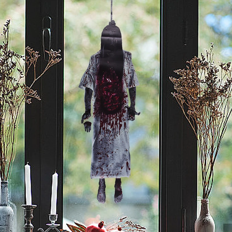 

Halloween Window Glass Electrostatic Sticker Horror Blood Hand Print Door Stickers Bathroom Shadow Glass Female Ghost Wall Decal