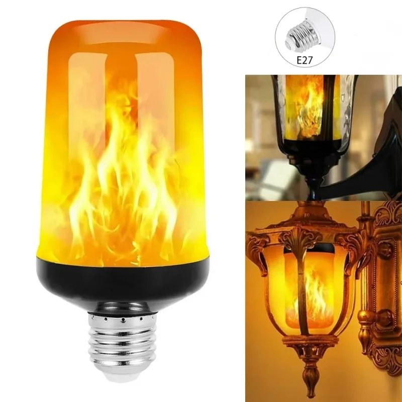 2pcs E27 Simulate Dynamic Flame Effect Bulbs 3 Modes Flickering Fire Simulation Light For Party, Bar, Festival & Outdoor Decor