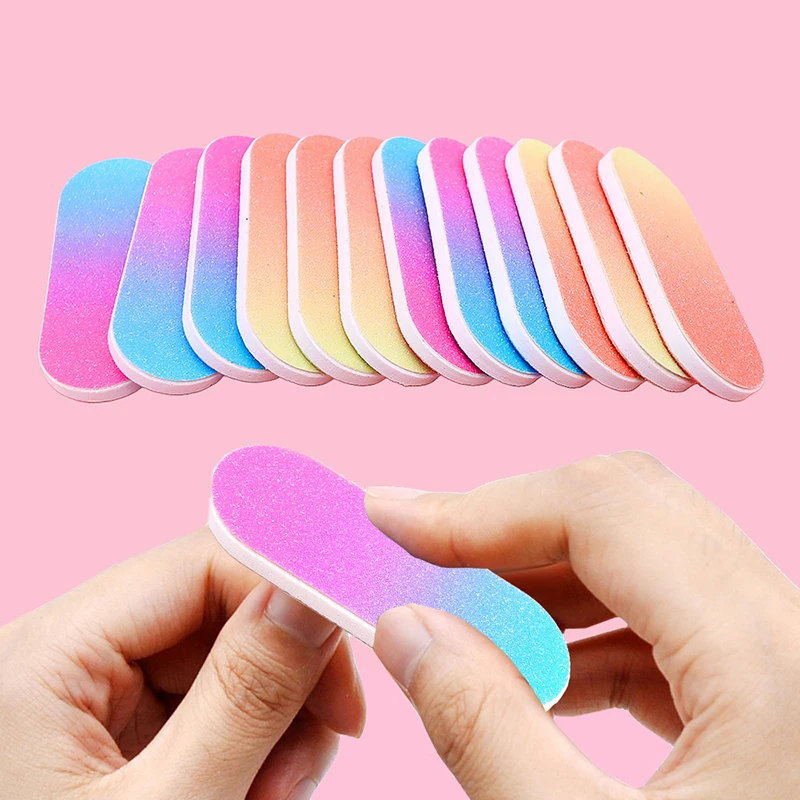 10Pcs New Washable Nail File Gradient 5cm Color Sand Double Sided Polishing Tools Nail Carentry Salon