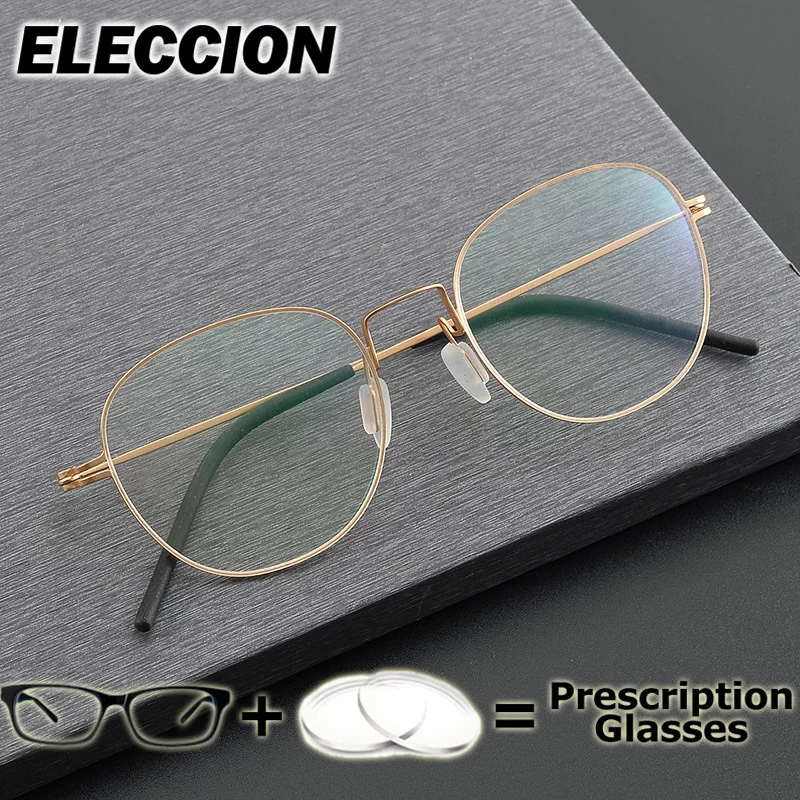 

ELLCCION Prescription Glasses Pure Titanium Super Quality Optical Eyewear Men Women Round Glasses Myopia Minus Lens Photochromic