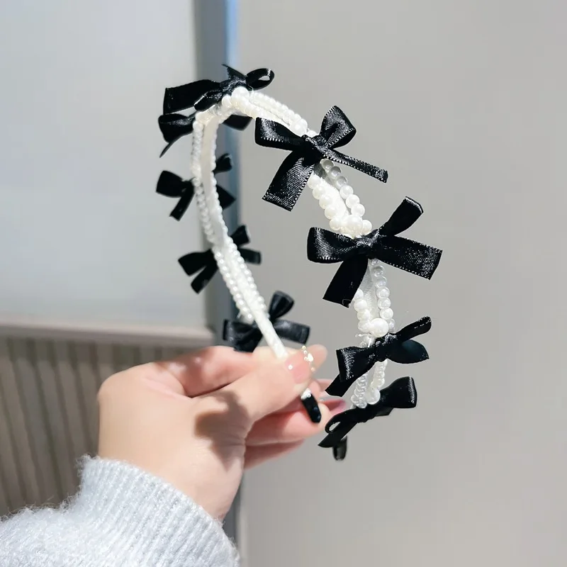 

Elegant Pearl Bow Headband for Women, Sweet Black Bow Hair Hoop, Fashion Hair Accessories for Daily Wear