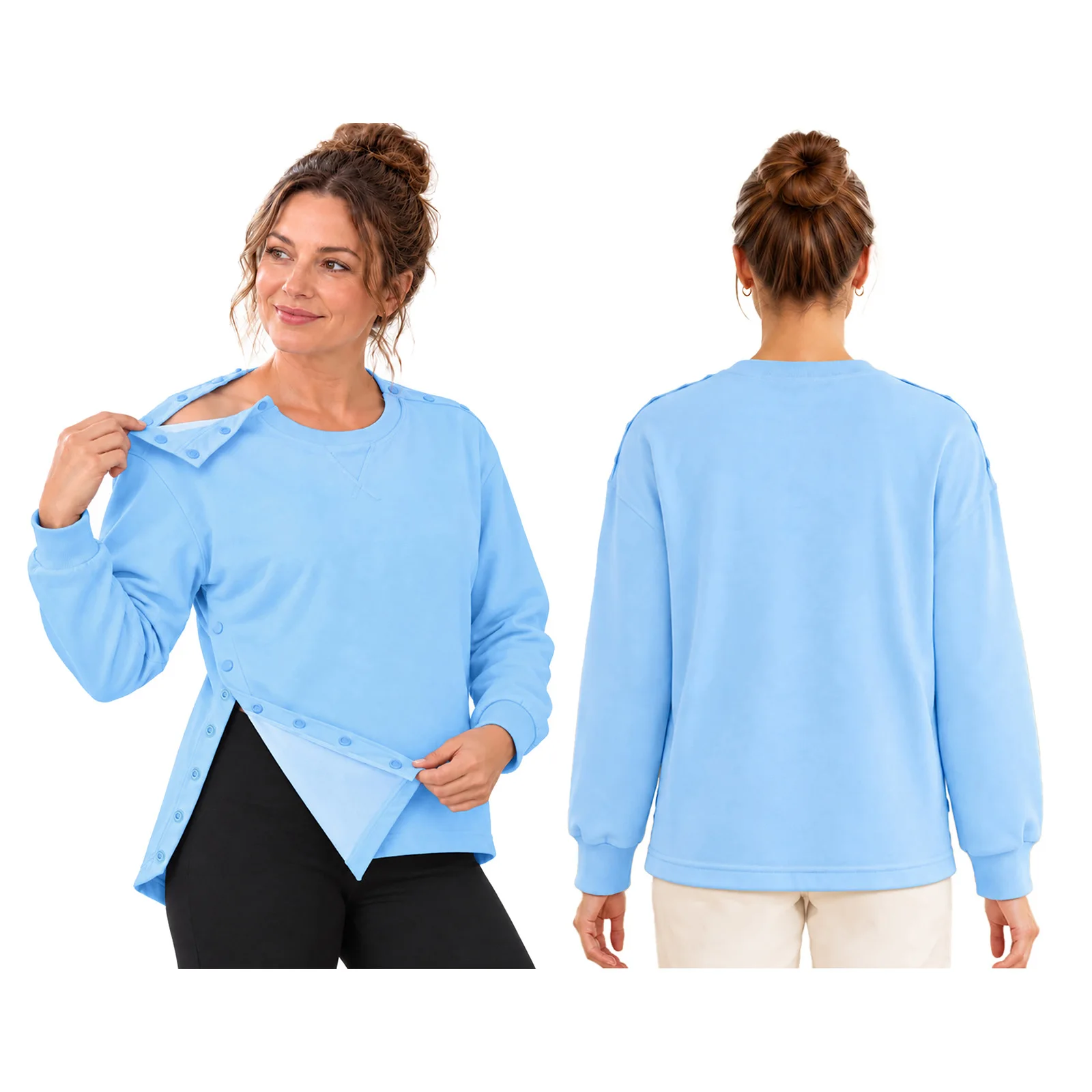 Women Post Surgery Recovery Special Needs Adaptive Tops Press Buttons Closure Solid Color Clothing for Postoperative Nursing