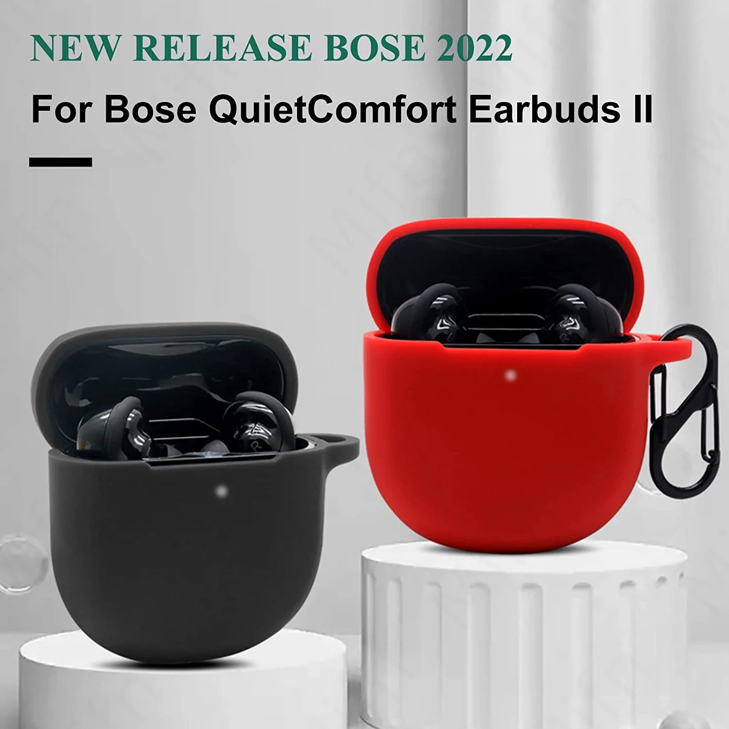 Силиконовый чехол для Bose QuietComfort Earbuds II 2022, противоударный кожаный чехол с брелком и карабином для Bose QuietComfort Earbuds 2