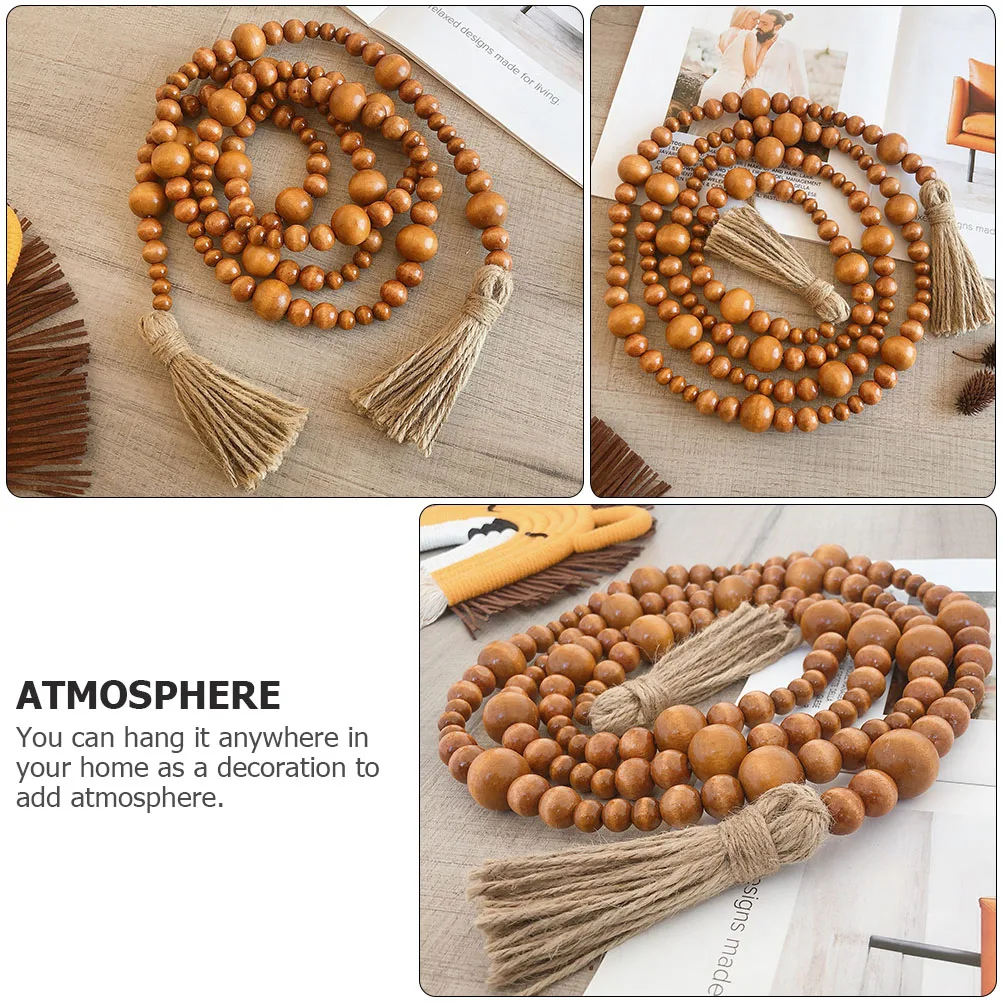 

Wooden Beads Hanging nament Twine Tassel Pendant Home Decor Rustic Wall Hanging nament Style Craft Decoration