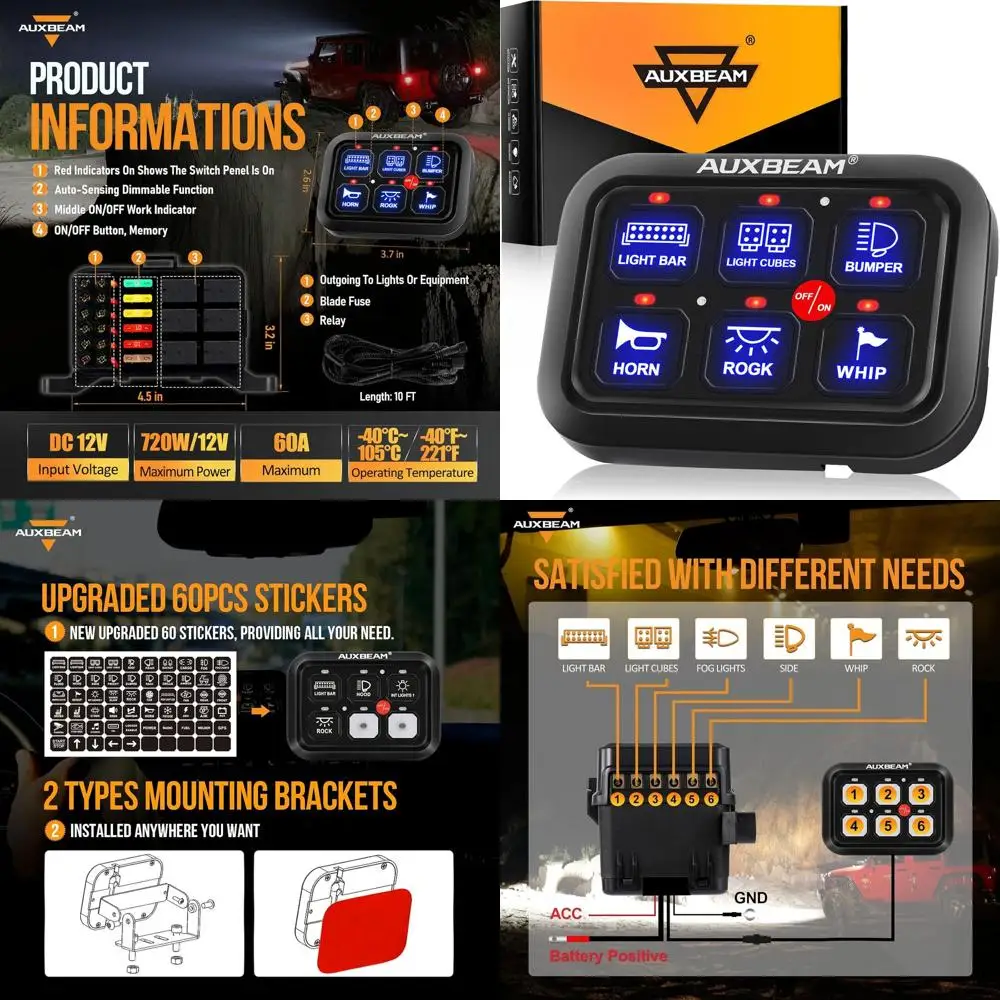 

6-бандовая панель переключателей BC60, универсальная система реле управления цепью, автоматический светодиодный переключатель с регулируемой яркостью, сенсорная панель управления, распределительная коробка