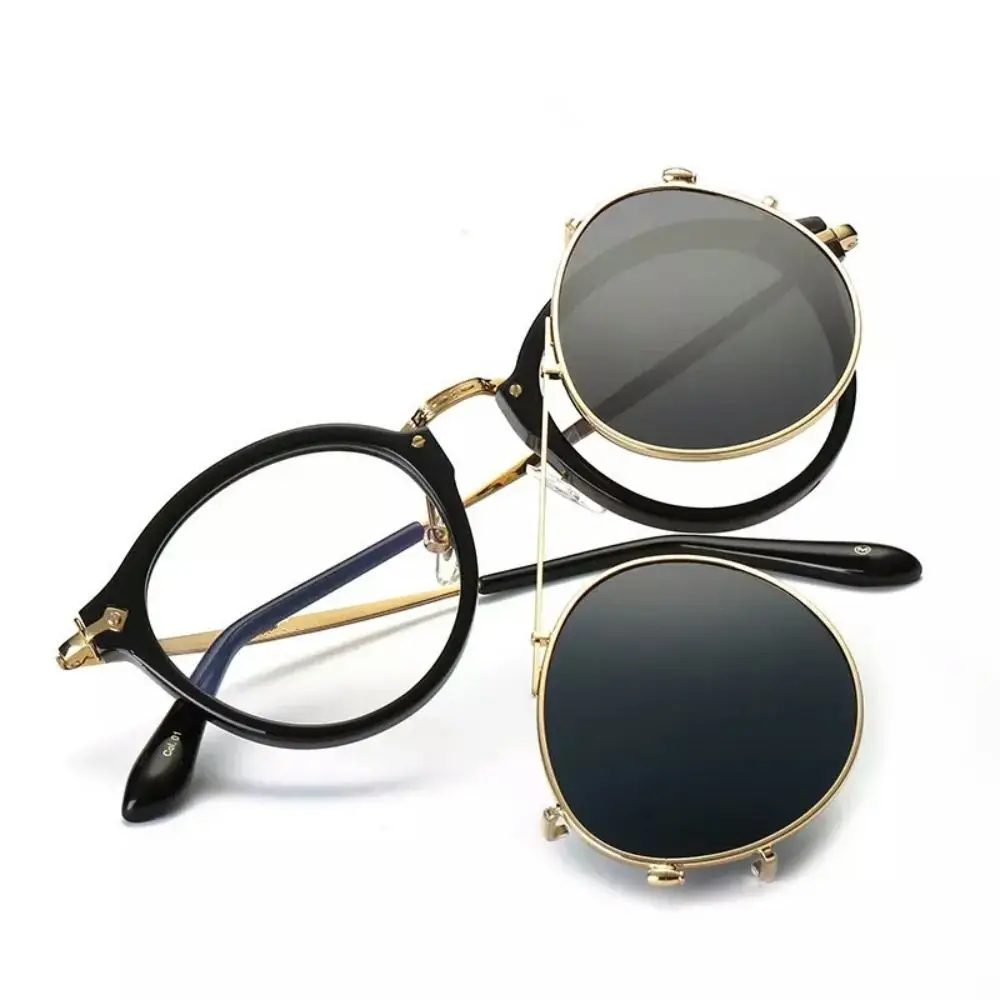 Doppelschichtige Steampunk-Klappsonnenbrille mit Klappdeckel, zwei Verwendungszwecke, Computerbrille, schwarze Farbtöne, Brille, Outdoor-Sonnenbrille
