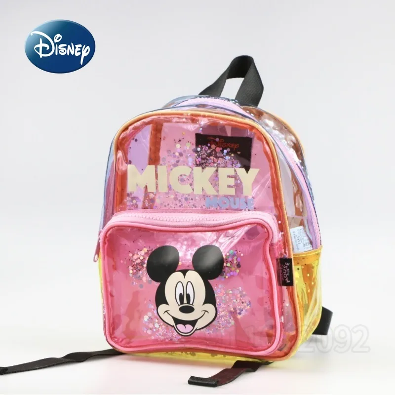 

Disney Mickey New Transparent Mini Backpack Luxury Brand Fashion Children's Sequin Schoolbag Cartoon Cute Children's Backpack