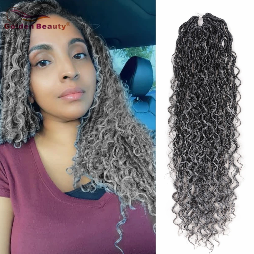 Golden Beauty Goddess Locs Ombre Faux Locs Crochet Hair 14-26Inch River Locs Curly End Pre Looped Braiding Hair Extensions 