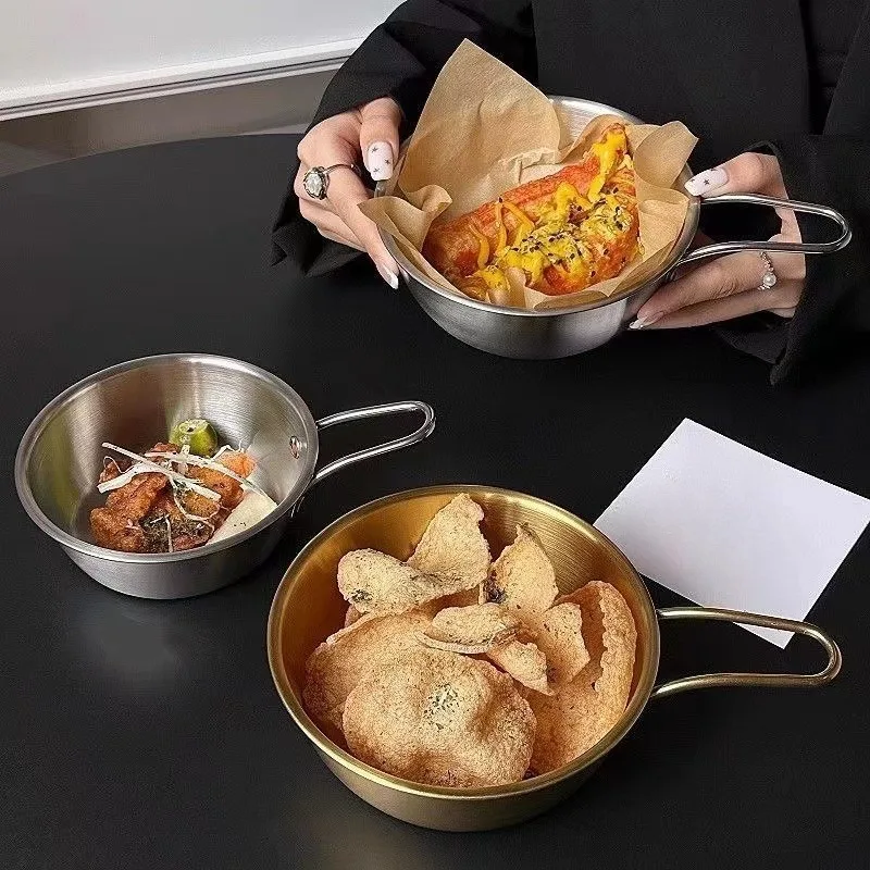 Two-pack, handled food bowls - made of stainless steel, ideal for serving food, salads and fruits.