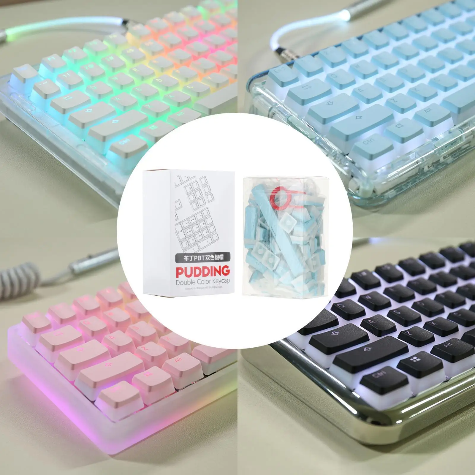 PBT Pudding Keycaps 108 KeysDoubleshot Keycap Set for PC Gaming